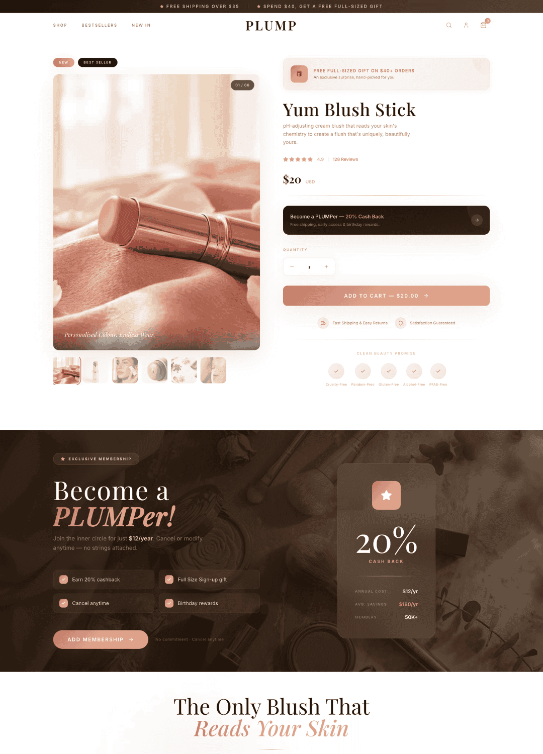 Example AlphaWeb-built blush beauty product page