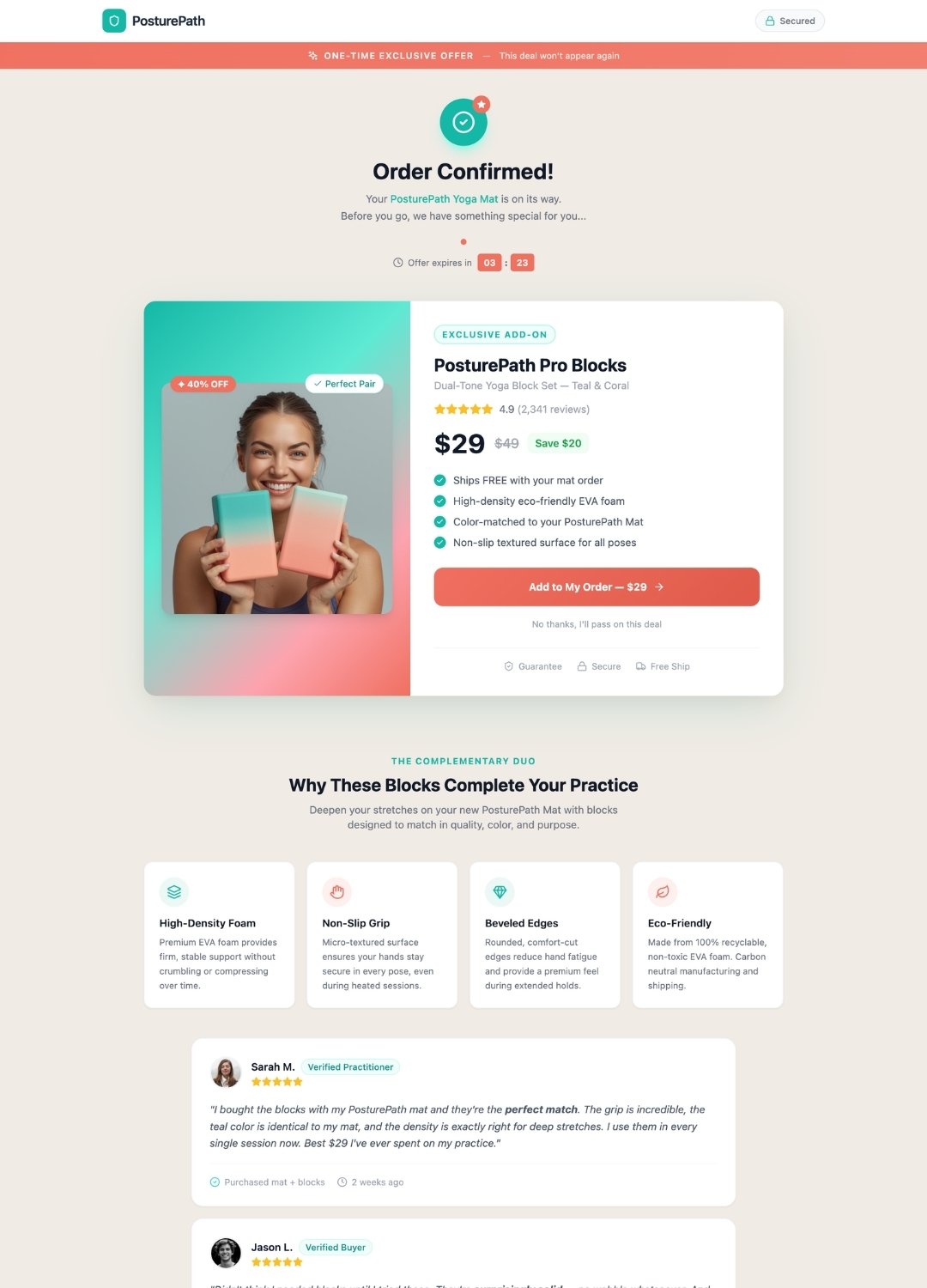 Example AlphaWeb-built post-purchase upsell funnel page